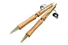 ハンドメイドシャープペンシル＆ボールペン（ノック式）栴檀（センダン） 2本セット【シャープペンシル ボールポイントペン 手作り 木 木材 世界でひとつ 個性 天然 木目 ガンメタ シルバー ゴールド ギフト プレゼント お祝い】