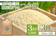 【定期便】横尾衛門のつや姫 玄米 10kg×3回コース【新米 定期便 定期 3回 米 お米 玄米 特別栽培米 低農薬 低化学肥料 ブランド米 つや姫 10kg×3回 合計30kg】