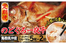 ぴったりサイズの「のどぐろ一夜干」５枚　定期便(２回お届け)【定期便 のどぐろ 干物 126～150g×5尾 2回 定期 一人前 天日塩 贅沢 のどぐろ干物 個包装 自宅用 ギフト 島根県 大田市】