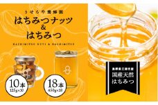 はちみつナッツ10本(125g×10本)とはちみつ18本(450g×18本)セット【RY-13】｜送料無料 国産 はちみつ ハチミツ 蜂蜜 ナッツ 豆 マカダミアナッツ カシューナッツ アーモンド くるみ パンプキンシード 加工食品 ヨーグルト パン ビン 瓶 フルーティー｜