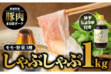 まる姫ポーク モモしゃぶしゃぶ 1kg（500g×2パック） ゆずしょうゆ・野菜付（種類は選べません）【AK-18】【配送不可：北海道・東北・沖縄】｜送料無料 国産 まる姫ポーク 豚肉 ぶた肉 ぶたにく 肉 モモしゃぶしゃぶ しゃぶしゃぶ ゆずしょうゆ ゆず しょうゆ 醤油 野菜 旬野菜 野菜付き おまかせ お鍋 鍋 小分け パック ギフト 贈物 プレゼント 江津市｜