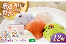 ご褒美アイスにぴったり！VANAGA 5種類のアイスクリーム12個入 アイス バニラ ストロベリー 抹茶あずき ビターチョコ ブルーベリー デザート スイーツ ギフト 島根県雲南市/木次乳業有限会社 [AIBH008]