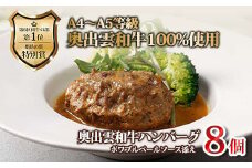 奥出雲和牛のプレミアムハンバーグ ポワブルベールソース添え（8個）セット【生産数が少ない 希少  幻の黒毛和牛 国産 島根県 産品質管理 牛肉 肉 にく 黒毛和牛 おすすめ 人気 料理 お中元 お歳暮 ギフト 贈答用 パーティー 記念日 ご家庭用】