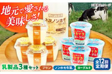 【全12回定期便】朝食やおやつに！プリン・ヨーグルト・ノンホモ牛乳 乳製品3種セット 島根県雲南市/木次乳業有限会社 [AIBH007]