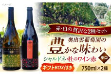 奥出雲葡萄園 【ギフト包装】シャルドネ（白ワイン）・杜のワイン赤セット お酒 ギフト 国産 熟成ワイン 熟成 酒 赤 赤ワイン 白 白ワイン 辛口 果実酒 お祝 贈答用 アルコール フルボトル 飲料 島根県雲南市/有限会社奥出雲葡萄園 [AICS030]