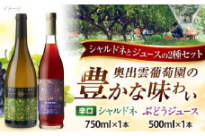 奥出雲葡萄園 シャルドネ（白ワイン）・ぶどうジュースセット  ワイン お酒 国産 セット 熟成ワイン 熟成 酒 ギフト 白 白ワイン ジュース ぶどうジュース グレープジュース 辛口 果実酒 島根県雲南市/有限会社奥出雲葡萄園 [AICS029]