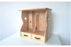 040100【地元老舗家具店の手作り】小引出付　マガジンラック（白木）