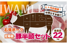 【6ヶ月定期便】豚肉 石見ポーク 豚半頭セット　総重量22kg！