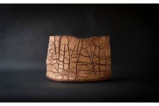 ＜日展入選作家作＞自然な亀裂と土の赤が美しい「裂華紋焼〆花器」B【1352166】