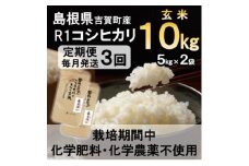 ＜毎月定期便＞栽培期間中化学肥料・化学農薬不使用 R1米コシヒカリ10kg(玄米)全3回【4056799】