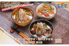 ヨコワ・スマガツオ・迷いガツオの漬け丼3種各2食計390ｇ マグロ 本マグロ クロマグロ幼魚 スマガツオ 本ガツオ カツオ 漬け丼 海鮮丼 炙り 小分けパック お茶碗1杯分 薄切り 漬け 丼 CAS凍結