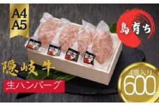 【隠岐牛 プレミアム生ハンバーグ 4個】 600g 天然塩付 島生まれ島育ちのブランド黒毛和牛 隠岐牛 黒毛和牛 ハンバーグ 牛肉 肉 A4 A5 ブランド牛 父の日 母の日 バーベキュー ギフト 冷凍 個包装