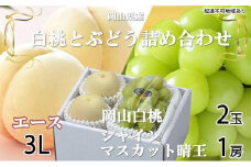 桃 ぶどう 2025年 先行予約 岡山 白桃 エース 2玉×約300g（3Lサイズ、早生種・中生種） シャイン マスカット 晴王 1房約600g 詰め合わせ｜フルーツ 果物 くだもの もも ぶどう モモ ブドウ 桃 葡萄 白桃 エース 早生種 中生種 シャインマスカット 晴王 2玉 1房 食品 人気 おすすめ 詰め合わせ 送料無料 ギフト 贈り物 贈答品 プレゼント 