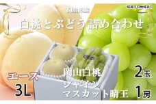 桃 ぶどう 2025年 先行予約 岡山 白桃 エース 2玉×約300g（3Lサイズ、早生種・中生種） シャイン マスカット 晴王 1房約600g 詰め合わせ｜フルーツ 果物 くだもの もも ぶどう モモ ブドウ 桃 葡萄 白桃 エース 早生種 中生種 シャインマスカット 晴王 2玉 1房 食品 人気 おすすめ 詰め合わせ 送料無料 ギフト 贈り物 贈答品 プレゼント