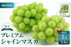 2025年予約受付中  プレミアム　シャインマスカット　晴王 2房　約1.4kg　【シャインマスカット マスカット ぶどう 葡萄 岡山県産 赤秀品  種無し 皮ごと食べる みずみずしい 9月～10月お届け フレッシュ　晴れの国おかやま 果物大国　贈答品 彩美菜果 岡山県 岡山市 おすすめ 人気 】