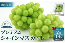 2025年予約受付中  プレミアム　シャインマスカット　晴王 2房約1.4kg　2回　定期便　9月・10月に1回ずつお届け【シャインマスカット マスカット ぶどう 葡萄 岡山県産 赤秀品  種無し 皮ごと食べる みずみずしい 9月～10月お届け フレッシュ　晴れの国おかやま 果物大国　贈答品 彩美菜果 岡山県 岡山市 おすすめ 人気 】
