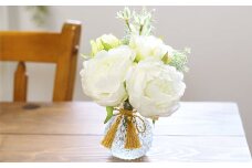 水換え不要!!芍薬とグリーンの花瓶に入った花束：白【ハンドメイド アーティフィシャルフラワー 造花 芍薬 しゃくやく 花瓶 お花 花 岡山県 倉敷市 おすすめ 人気】