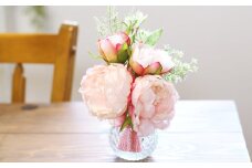 水換え不要!!芍薬とグリーンの花瓶に入った花束：ピンク【ハンドメイド アーティフィシャルフラワー 造花 芍薬 しゃくやく 花瓶 お花 花 岡山県 倉敷市 おすすめ 人気】