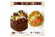 カレー食べ比べセット （黒ビーフカレー 3個・キーマカレー 3個）【カレー ビーフカレー キーマカレー スパイシー 冷凍 冷凍食品 セット商品 岡山県 倉敷市 おすすめ 人気】