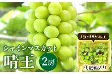 ＜2025年発送＞岡山県産　シャインマスカット『晴王』2房(1房600g以上)　化粧箱入り_ ぶどう 葡萄 ブドウ 果物 フルーツ 岡山県 津山市 くだもの 化粧箱 シャインマスカット 人気 おすすめ 送料無料 【1281356】