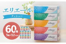 エリエール ティシュー 180組5箱×12パック(60箱)_ ティッシュ エリエール 日用品 消耗品 必需品 備蓄 防災 ストック 生活用品 衛生用品 ティッシュペーパー ボックス まとめ買い 180組 5箱×12パック 【1352850】