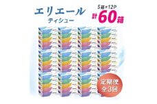 ＜3ヵ月毎定期便＞エリエール ティシュー 180組5箱×12パック(60箱) 全3回【4013083】
