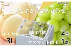 桃 ぶどう 2025年 先行予約 岡山 白桃 ロイヤル 2玉×約300g（3Lサイズ、早生種・中生種）シャイン マスカット 晴王 1房約600g  詰め合わせ 岡山県産 フルーツ