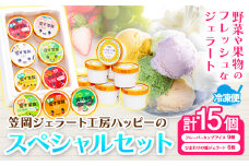 笠岡ジェラート工房ハッピーのスペシャルセット（ 野菜 ・ 果物 、 ひまわりの種 ）15個セット 《45日以内に出荷予定(土日祝除く)》 ジェラート アイス ミルク ヒマワリの種 野菜 果物 笠岡ジェラート工房ハッピーのカップアイス15個