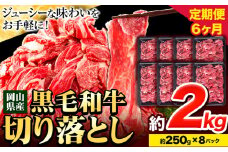 牛肉【6ヶ月定期便】 肉 黒毛和牛 切り落とし 訳あり 大容量 小分け 2kg 1パック 250g 定期便《お申込み月翌月から出荷開始》岡山県産 岡山県 笠岡市 お肉 にく カレー 牛丼 切り落し 切落し