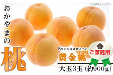 【ご家庭用】おかやまの「黄金桃」 大玉3玉（約900g）