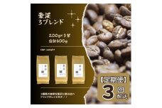 【定期便】総社珈琲3種飲み比べ（名勝豪渓編）粉600g（200g×3袋）【ドリップレシピ付き】〔3回配送〕018-011