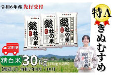 【令和6年産米】特Aきぬむすめ【精白米】30kg 定期便（15kg×2回）岡山県総社市産〔令和7年8月・10月配送〕24-030-011