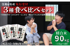 【令和6年産米】3種食べ比べ【精白米】90kg 定期便（15kg×6回）岡山県総社市産〔令和6年11月・令和7年1月・3月・5月・7月・9月配送〕24-090-003