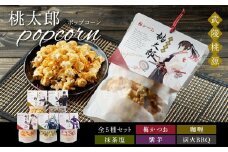 【（武陵桃源）桃太郎ポップコーン 5種類】（梅かつお風味、カレー風味、抹茶塩風味、紫芋風味、炭火BBQ風味）009-009