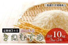 [№5615-0537]米 【 定期 便 3ヶ月 】特A ランク きぬむすめ 10kg （5kg×2袋） 令和6年産 こめ コメ 白米 岡山県産