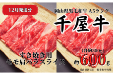 【2025年12月発送】千屋牛 すき焼き用モモ肩バラスライスセット(合計約600g) 牧場直送便 A5ランク