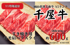 【2025年11月発送】千屋牛 すき焼き用モモ肩バラスライスセット(合計約600g) 牧場直送便 A5ランク