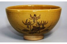 虫明焼 灰釉カタクリの絵茶碗（黒井千左 作） [№5735-1335]