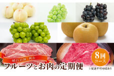 フルーツ 牛肉 定期便 2024年 先行予約 晴れの国 岡山 の フルーツ と お肉 の 定期便 8回コース 桃 もも 葡萄 ぶどう 梨 なし 肉 岡山県産 国産 果物 ギフト [№5735-1934]