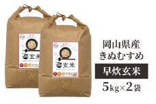 令和6年産 早炊 玄米 きぬむすめ 5kg×2袋 岡山県産　お米 米 コメ 国内産 [№5735-1977]