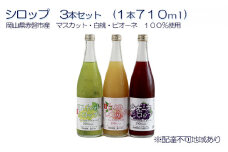 シロップ 3本 セット （各1本710ml） 岡山県 赤磐市産 マスカット ・ 白桃 ・ ピオーネ 100％使用 加工食品 フルーツ ドリンク 飲み物 ノンアル ジュース ぶどう 葡萄 ブドウ モモ もも
