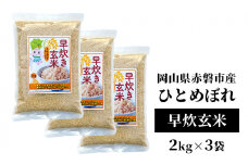早炊き 玄米 ひとめぼれ 2kg ×3袋 岡山県赤磐市産 米 お米 コメ おこめ 早炊き米 早炊き玄米 国産 岡山