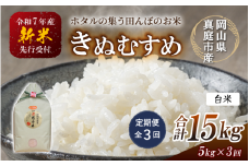 【令和7年産先行予約】＜定期便 全３回＞令和７年新米 真庭市産きぬむすめ 白米 ５kg×３回(定期便) / お米 国産 岡山県 真庭市 白米 米 きぬむすめ キヌムスメ 人気 ブランド米 新米 先行予約 定期便 令和7年産 2025年産