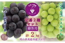 【2025年先行予約】ぶどう 岡山 花笑み農園『ニューピオーネ&シャインマスカット』約2kg（3房） hana03 贈答用 岡山 真庭 ピオーネ 高級 2kg 贈答 2025 真庭市 大粒 葡萄 食べ比べ 果物 フルーツ 濃厚ピオーネ 人気 シャインマスカット 数量限定 2025年9月中旬～ 受付順に発送予定 【hana03-01】