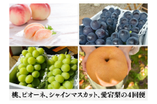 KF-T020【きよとうファーム】桃、ピオーネ、シャインマスカット、あたご梨の満足４回便(定期便) (岡山県産)