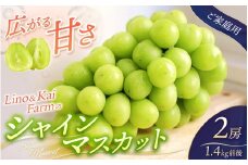 ★Lino＆Kai Farm 【ご家庭用】 岡山のシャインマスカット 2房（1.4kg前後） 化粧箱入 【2025年10月上旬～順次発送】 / 朝採れ ぶどう 岡山  真庭市 シャインマスカット 高級 ギフト 大粒 果物 贈答 人気 産地直送 国産 安全 数量限定 種なし 食べチョクアワード 受賞
