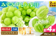 シャインマスカット 2ヶ月 定期便 岡山県産【2025年先行予約】 シャインマスカット 晴王 2房 約1kg《9月上旬-10月末頃出荷(土日祝除く)》 ハレノフルーツ マスカット 送料無料 岡山県 浅口市 フルーツ 果物 贈り物 ギフト 国産 岡山県産 くだもの【配送不可地域あり】 st-p