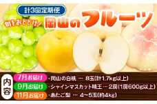 フルーツ 定期便 果物 定期便【2026年先行予約】定期便3回コース(隔月) 岡山のフルーツ 岡山の白桃8玉 (計1.7kg以上) シャインマスカット 晴王 2房 (1房600g以上) あたご梨 4~5玉 (約4kg) 化粧箱入り 株式会社山博(中本青果) 《2026年7月上旬-11月下旬頃出荷》 岡山県 浅口市 送料無料 【配送不可地域あり】