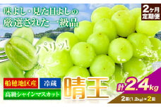 高級 シャインマスカット 2ヶ月定期便【2025年先行予約】ぶどう 晴王  岡山県産 2房(1.2kg×2ヶ月計2.4kg)《9月上旬-10月末頃出荷(土日祝除く)》 ハレノフルーツ マスカット 送料無料 岡山県 浅口市 フルーツ 果物 贈り物 ギフト 国産 岡山県産【配送不可地域あり】 st-p