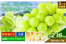 高級 シャインマスカット 3ヶ月 定期便 [2024年先行予約] ぶどう 晴王 (1房720g×3ヶ月計2.16kg) 岡山県産 《9月上旬-11月末頃出荷(土日祝除く)》 ハレノフルーツ マスカット 送料無料 岡山県 浅口市 フルーツ 果物 贈り物 ギフト 国産 岡山県産【配送不可地域あり】 st-p